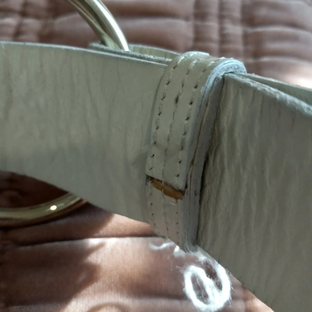Anthropologie White Belt with Gold Hardware and Red Stitching